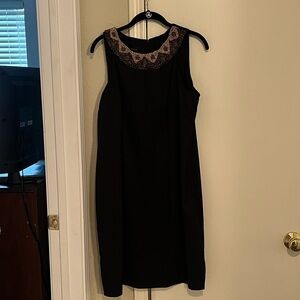 AB Studio Black Midi Dress with Embellished Neckline